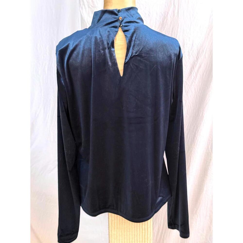White House Black Market deep teal velvet type dress shirt - Picture 3 of 7